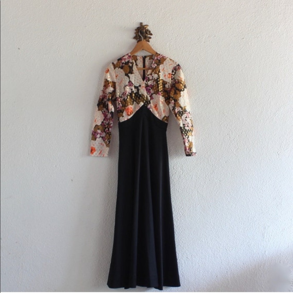 1960's Vintage Floral Metallic Dress  Sm-Med